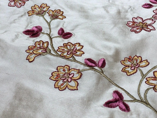 Scalamandre Old World Weavers Harisha Pink Embroidery Cherry Blossom Red Pink on Cream