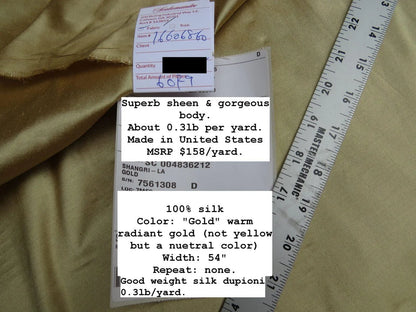 4.5y Scalamandre 100% Silk Dupioni Gold Light Gold-brown MSRP USD 158Y