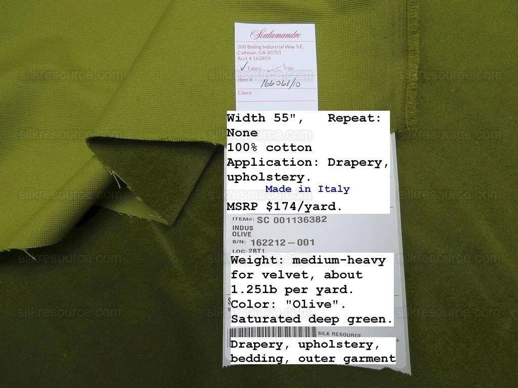 2y Scalamandre Indus Velvet Olive Supple Italy MSRP USD 240/Y Wrinkles