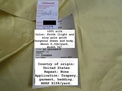 Bty Scalamandre Shangri-la Silk Dupioni "froth" Light Yellow Gold MSRP USD 158Y