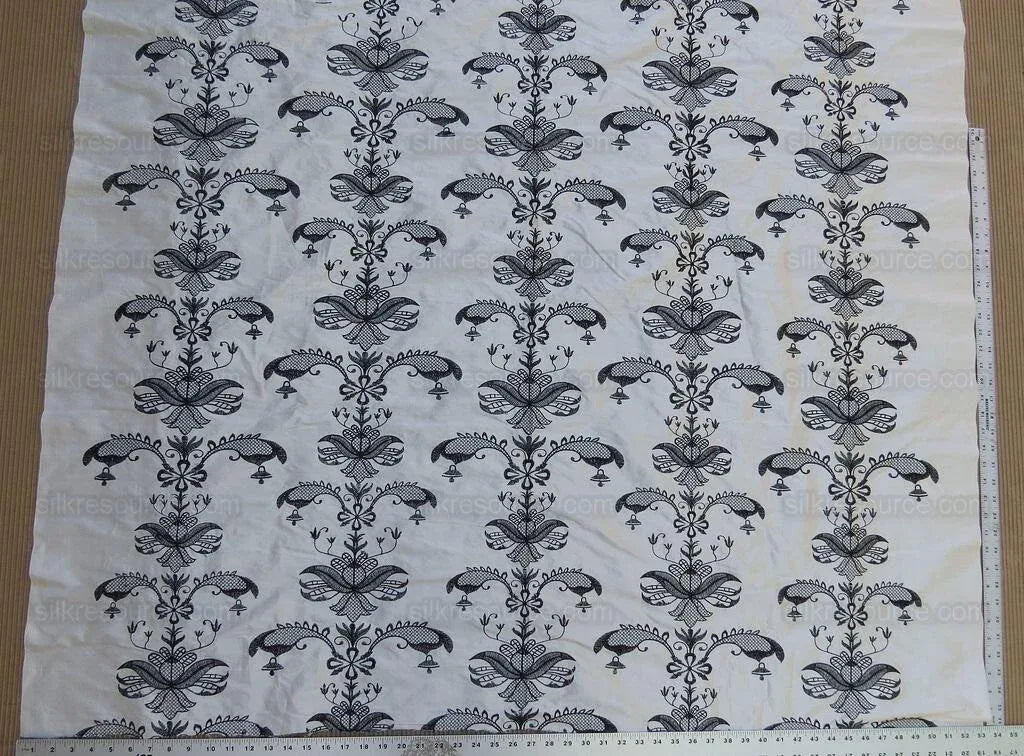 4yd Sabrina Dress 100% Silk Embroidery Black N White MSRP USD 200+