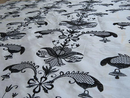 4yd Sabrina Dress 100% Silk Embroidery Black N White MSRP USD 200+