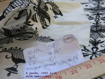 4yd Sabrina Dress 100% Silk Embroidery Black N White MSRP USD 200+