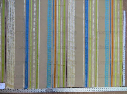 Bty Scalamandre Jazzy Stripe Blue Straw On Taupe Aqua Orange Lime Green Taupe Silk Linen MSRP USD212/yard