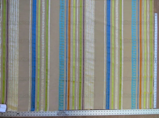 Bty Scalamandre Jazzy Stripe Blue Straw On Taupe Aqua Orange Lime Green Taupe Silk Linen MSRP USD212/yard