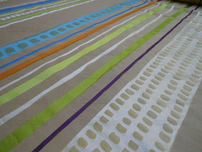 Bty Scalamandre Jazzy Stripe Blue Straw On Taupe Aqua Orange Lime Green Taupe Silk Linen MSRP USD212/yard