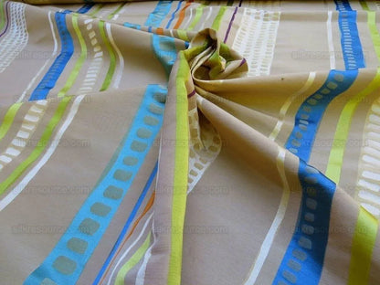 Bty Scalamandre Jazzy Stripe Blue Straw On Taupe Aqua Orange Lime Green Taupe Silk Linen MSRP USD212/yard