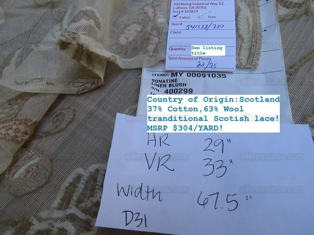 7.5yd Scalamandre Scottis Lace Sonatine Linen Blush MSRP USD 304/y