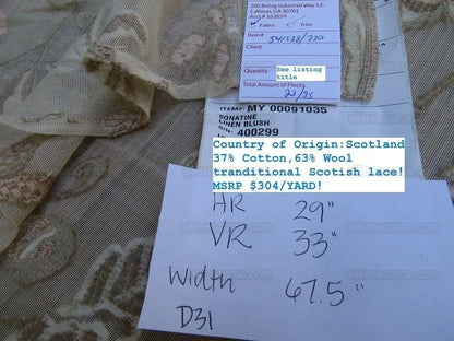 7.5yd Scalamandre Scottis Lace Sonatine Linen Blush MSRP USD 304/y