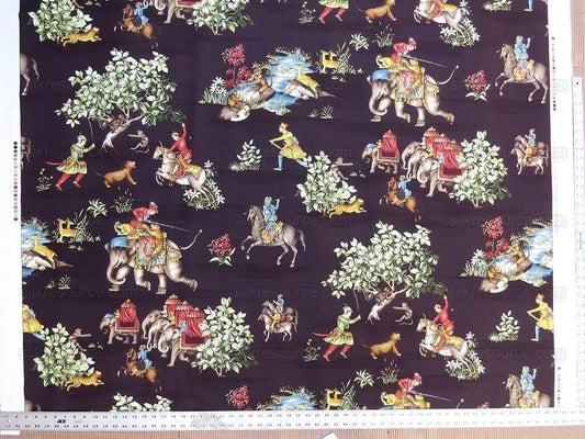 By yard Scalamandre Shah Jahan Chocolate Brown Lion Elephant Monkey Print Hunting India  Mughal Emperor MSRP USD 332Y