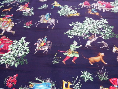 By yard Scalamandre Shah Jahan Chocolate Brown Lion Elephant Monkey Print Hunting India  Mughal Emperor MSRP USD 332Y