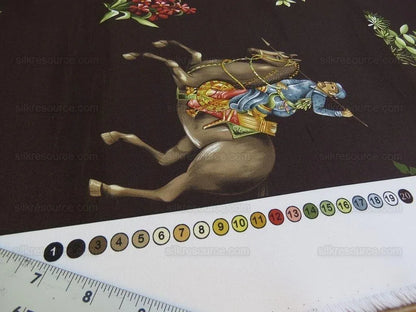 By yard Scalamandre Shah Jahan Chocolate Brown Lion Elephant Monkey Print Hunting India  Mughal Emperor MSRP USD 332Y