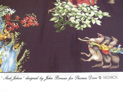 By yard Scalamandre Shah Jahan Chocolate Brown Lion Elephant Monkey Print Hunting India  Mughal Emperor MSRP USD 332Y