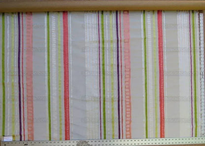 1y Scalamandre Jazzy Stripe Silk Rose/cream Pink Red Green Lime On Taupe Grey MSRP USD 212