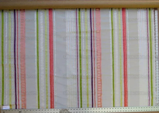 1y Scalamandre Jazzy Stripe Silk Rose/cream Pink Red Green Lime On Taupe Grey MSRP USD 212