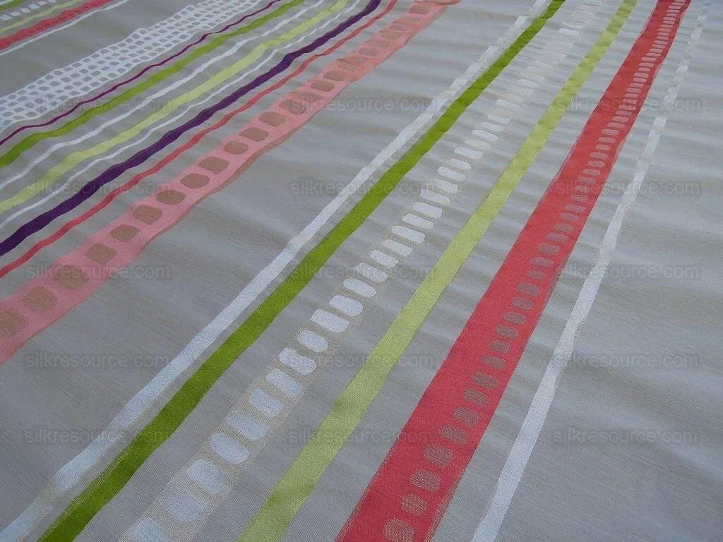 1y Scalamandre Jazzy Stripe Silk Rose/cream Pink Red Green Lime On Taupe Grey MSRP USD 212