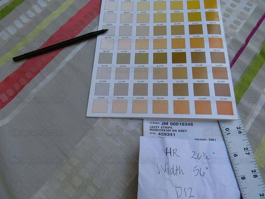 1y Scalamandre Jazzy Stripe Silk Rose/cream Pink Red Green Lime On Taupe Grey MSRP USD 212