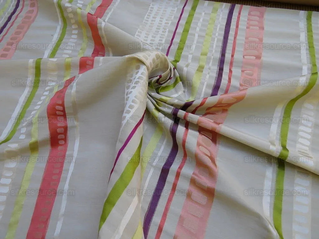 1y Scalamandre Jazzy Stripe Silk Rose/cream Pink Red Green Lime On Taupe Grey MSRP USD 212