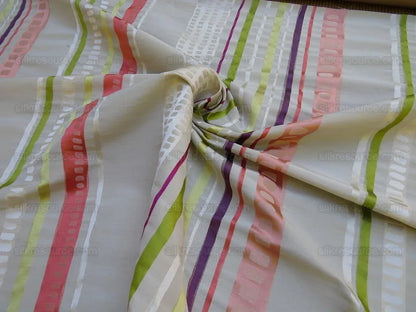 1y Scalamandre Jazzy Stripe Silk Rose/cream Pink Red Green Lime On Taupe Grey MSRP USD 212