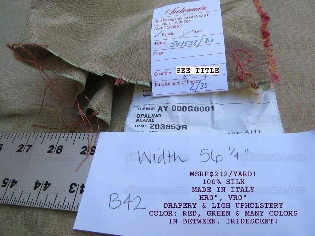 By Yd Scalamandre Opalino Flame 100% Silk Red Green MSRP USD 212/yd