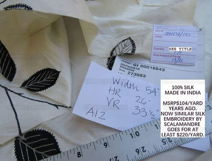 0.25y Scalamandre Hayworth Silk Crewel Bk/wht Embroidery Rp$104