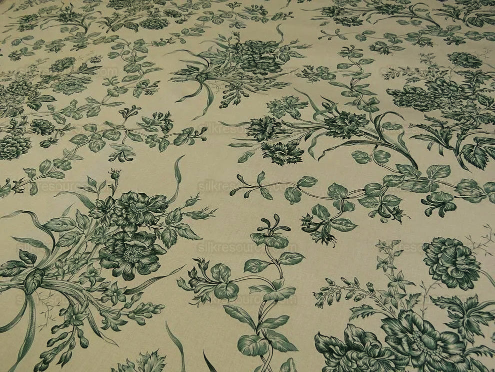 By Yard Scalamandre Valencay Green French Toile Grass Honeysuckle Wild Flowers Meadow Cream French Country MSRP USD 264/Y
