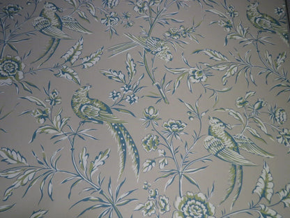 SCALAMANDRE "AVIARY" BIRD WALLPAPER BLUE GREY SINGLE roll