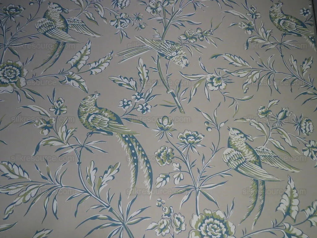 Scalamandre "aviary" Bird Chinoiserie Wallpaper Blue Grey Single Roll