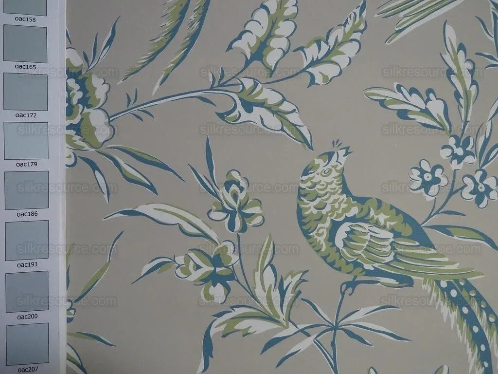 Scalamandre "aviary" Bird Chinoiserie Wallpaper Blue Grey Single Roll