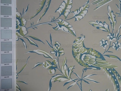 Scalamandre "aviary" Bird Chinoiserie Wallpaper Blue Grey Single Roll