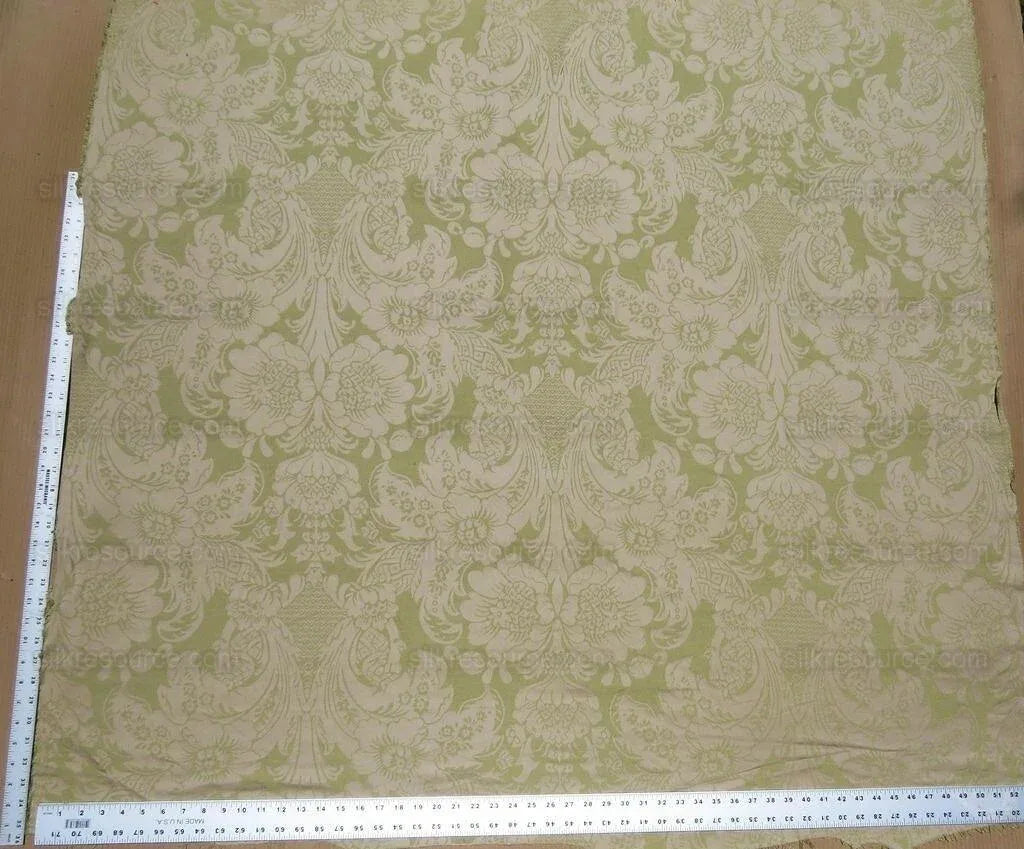 By YARD High End Celery Green Lt. Pistachio Beige Damask Cotton#1576