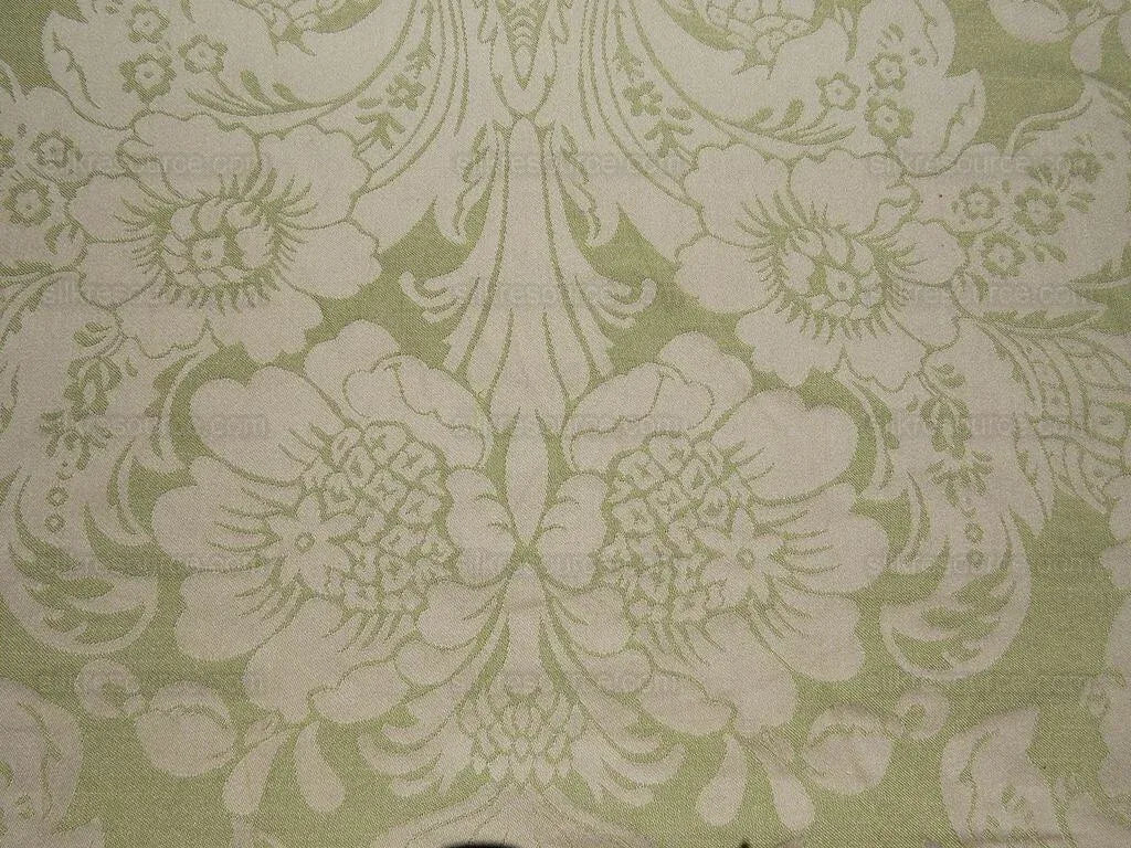 By YARD High End Celery Green Lt. Pistachio Beige Damask Cotton#1576