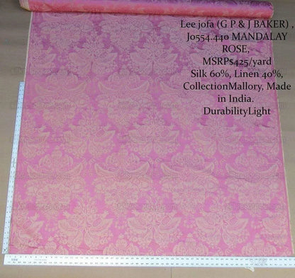 By Yd Lee Jofa Mandalay In Rose Red Pink Silk Damask MSRP USD 284/Y