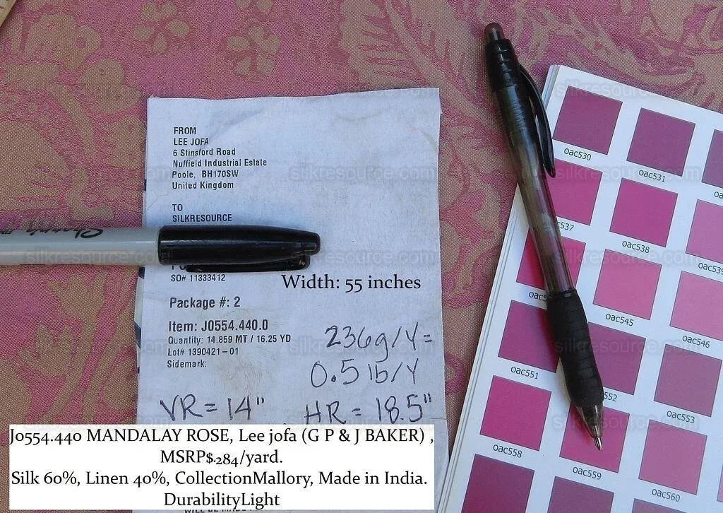 By Yd Lee Jofa Mandalay In Rose Red Pink Silk Damask MSRP USD 284/Y