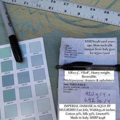 ***SOLD*** By Yd Lee Jofa Imperial Damask In Aqua Neo-classic Blue Gold MSRP USD 298/Y