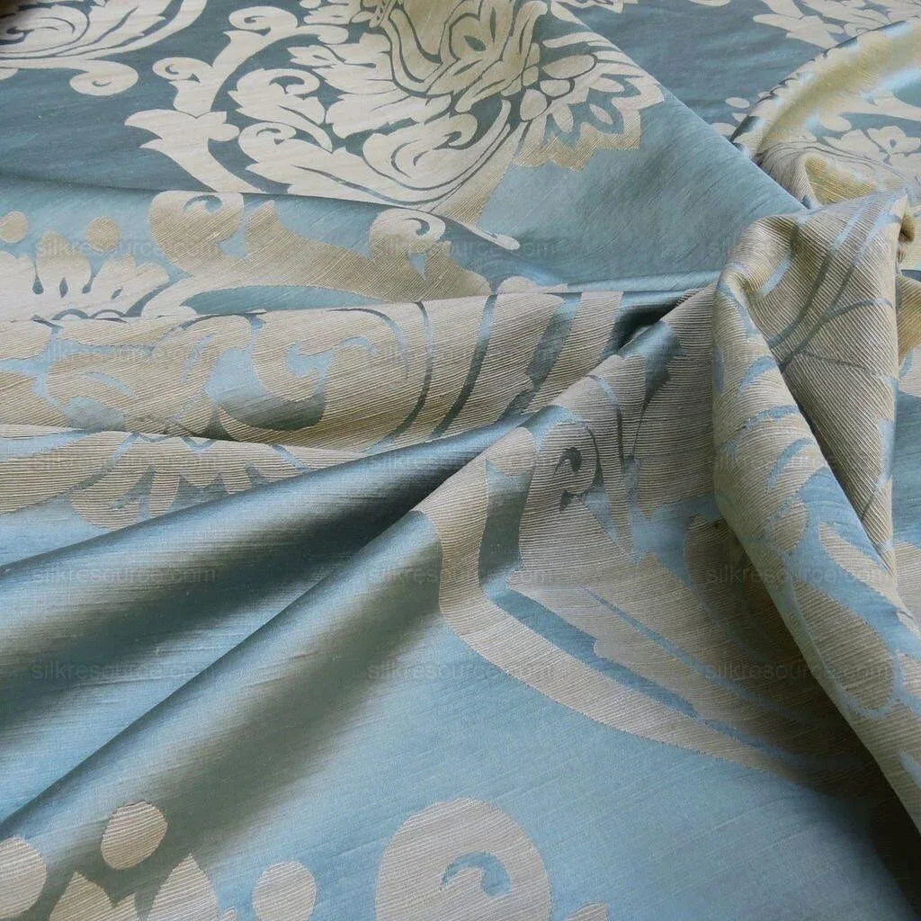 ***SOLD*** By Yd Lee Jofa Imperial Damask In Aqua Neo-classic Blue Gold MSRP USD 298/Y