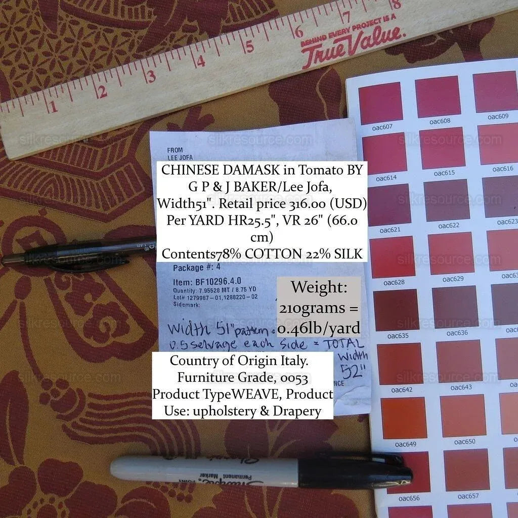 By Yd Lee Jofa/g.p. & J Baker Chinese Damask Silk Tomato Red