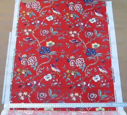BTY BRUNSCHWIG & FILS AMANDINE RED CHINIOSERIE BIRD FLOWER TREE