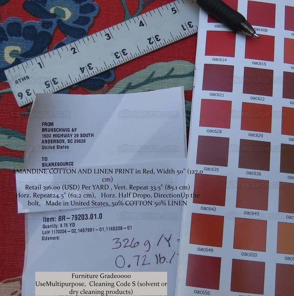 Bty Brunschwig &amp; Fils Amandine Red Chinioserie Bird Flower Tree of Life Print Chintz Cotton Linen