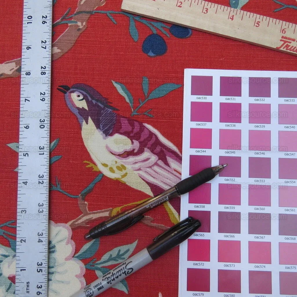 Bty Brunschwig &amp; Fils Amandine Red Chinioserie Bird Flower Tree of Life Print Chintz Cotton Linen