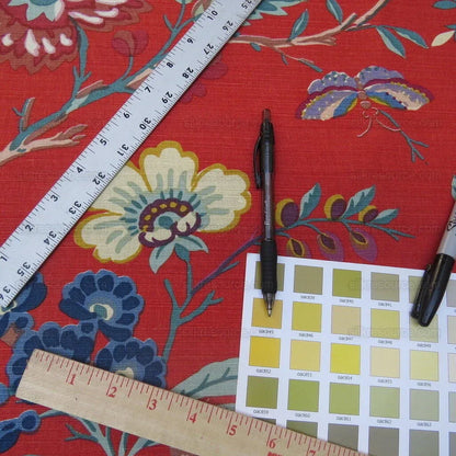 Bty Brunschwig &amp; Fils Amandine Red Chinioserie Bird Flower Tree of Life Print Chintz Cotton Linen