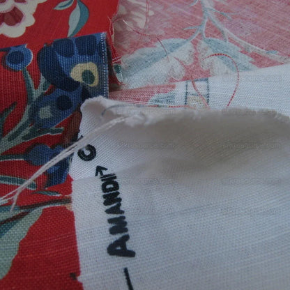 Bty Brunschwig &amp; Fils Amandine Red Chinioserie Bird Flower Tree of Life Print Chintz Cotton Linen