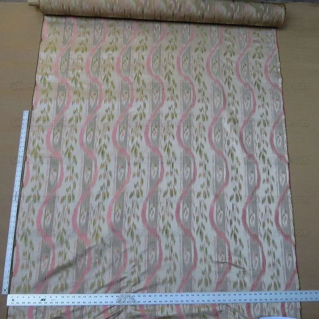 By Yd Lee Jofa Ikat Silk Shell Leaf Pink Green Stripe Foliage MSRP USD 220/Y