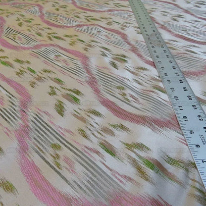 By Yd Lee Jofa Ikat Silk Shell Leaf Pink Green Stripe Foliage MSRP USD 220/Y