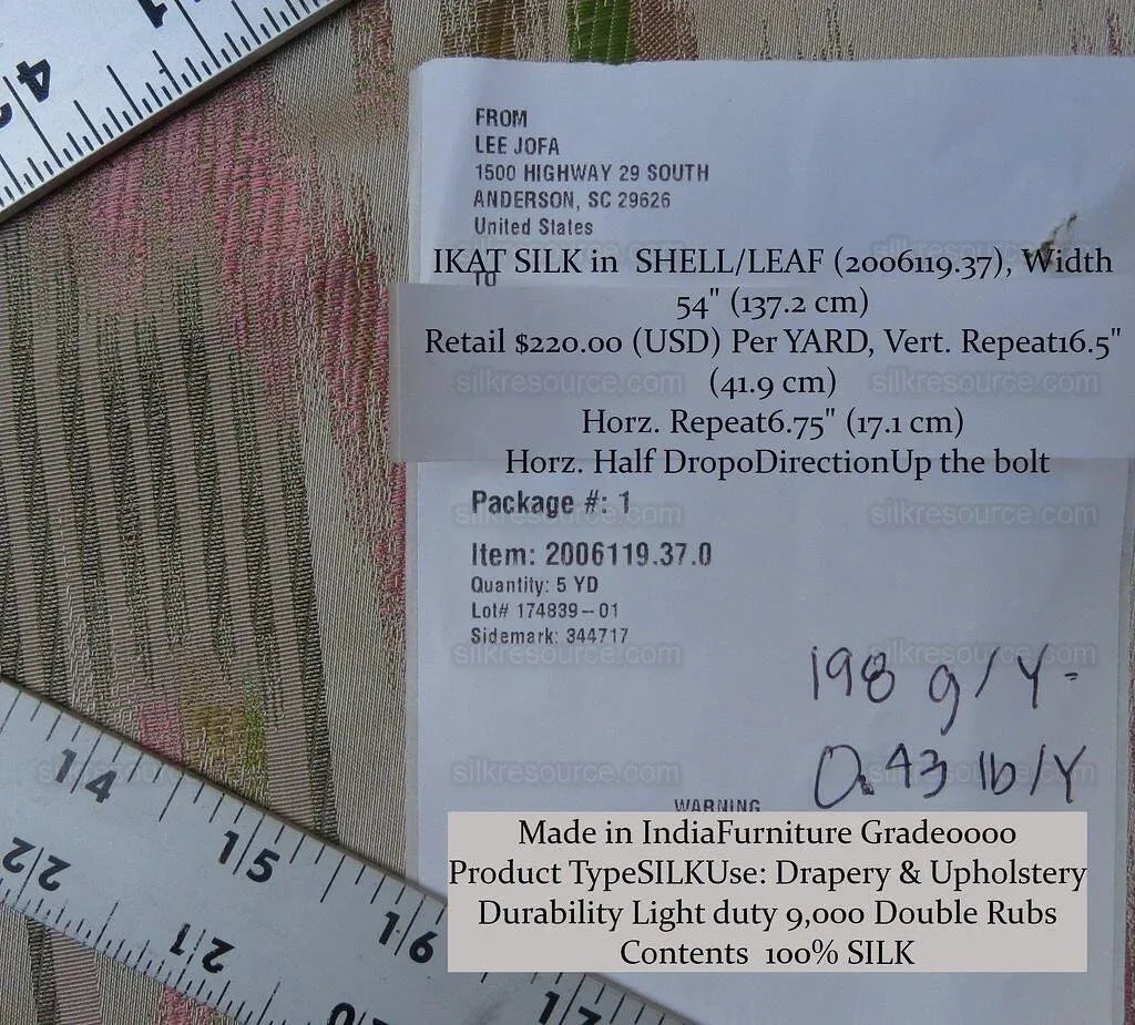 By Yd Lee Jofa Ikat Silk Shell Leaf Pink Green Stripe Foliage MSRP USD 220/Y