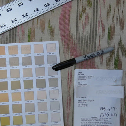 By Yd Lee Jofa Ikat Silk Shell Leaf Pink Green Stripe Foliage MSRP USD 220/Y