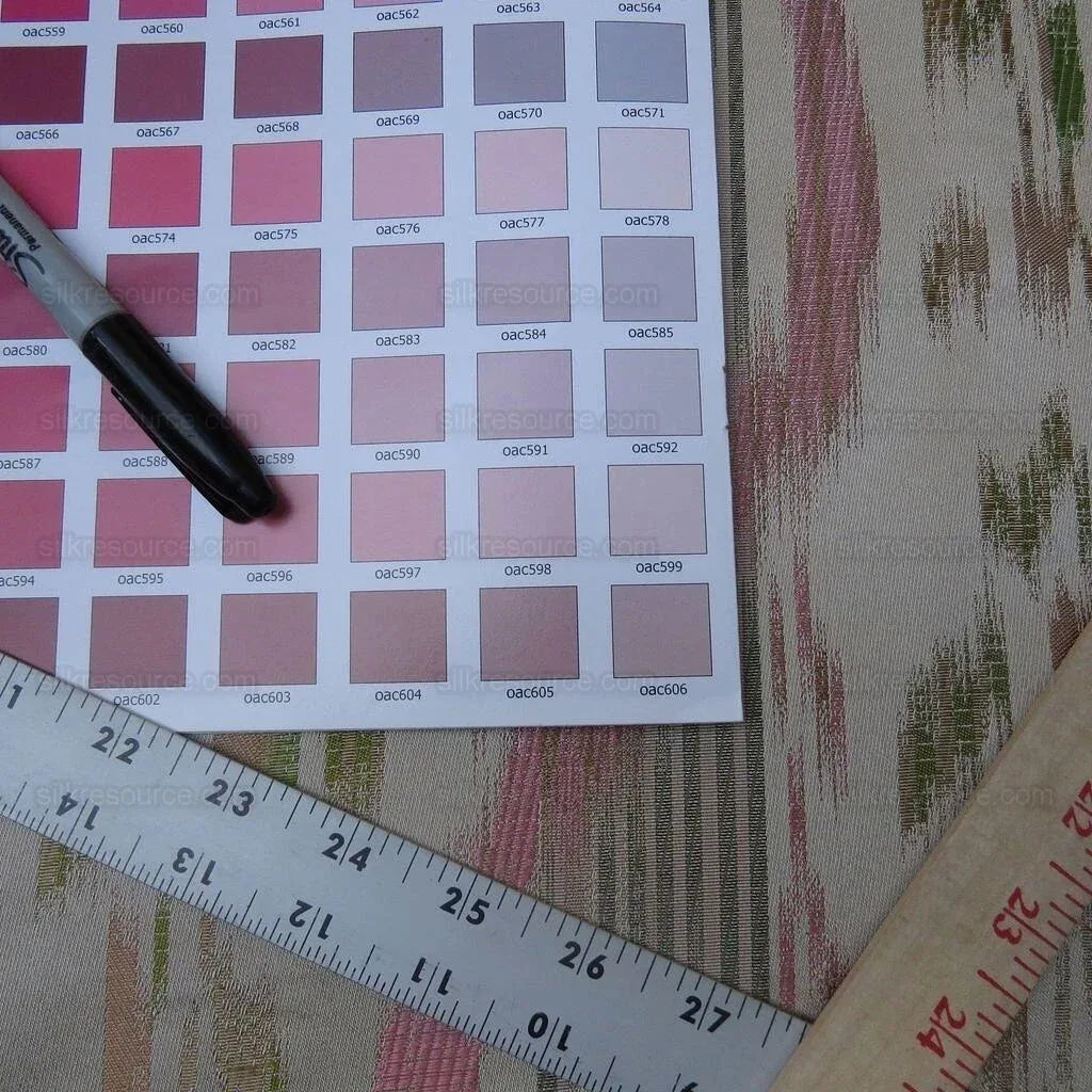 By Yd Lee Jofa Ikat Silk Shell Leaf Pink Green Stripe Foliage MSRP USD 220/Y