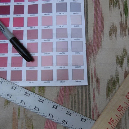 By Yd Lee Jofa Ikat Silk Shell Leaf Pink Green Stripe Foliage MSRP USD 220/Y