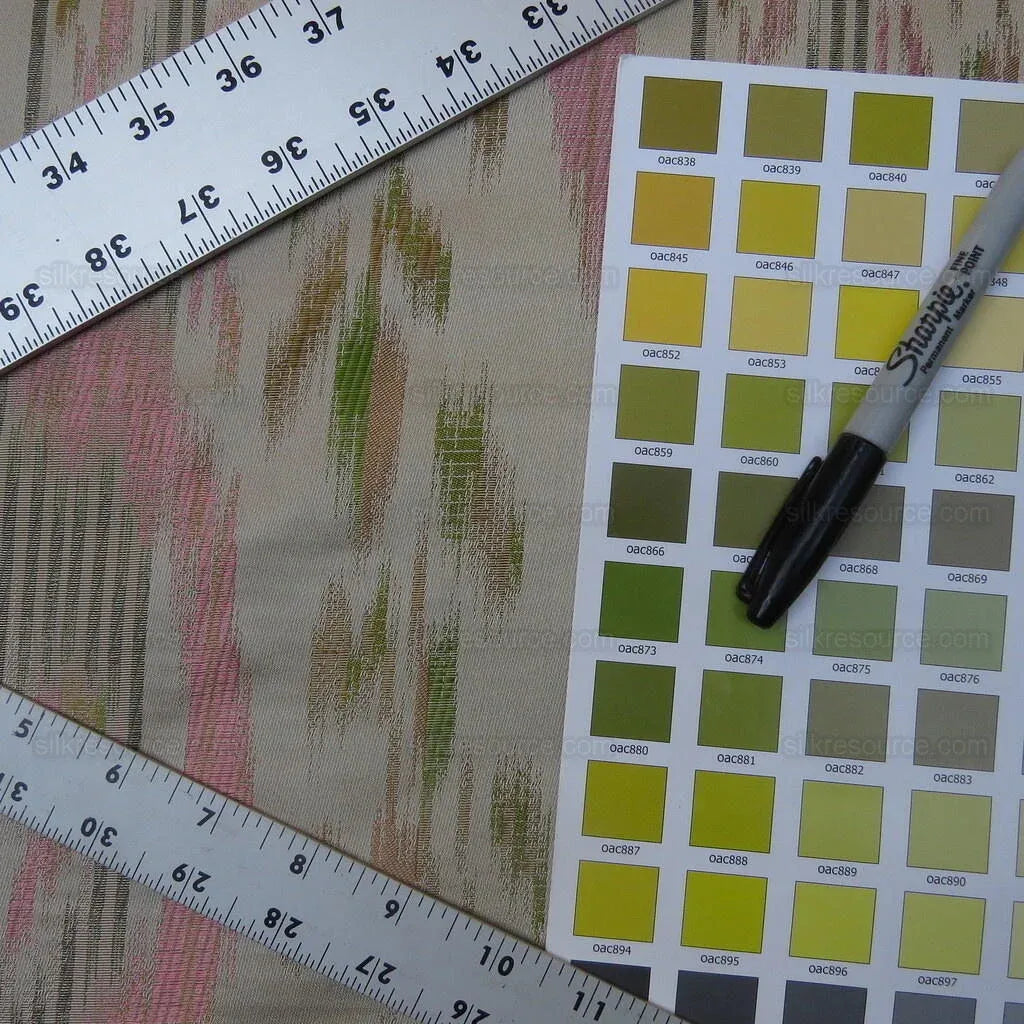 By Yd Lee Jofa Ikat Silk Shell Leaf Pink Green Stripe Foliage MSRP USD 220/Y