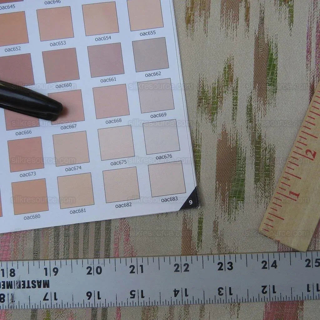 By Yd Lee Jofa Ikat Silk Shell Leaf Pink Green Stripe Foliage MSRP USD 220/Y